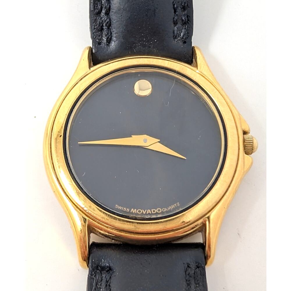 Vintage Movado Museum Women’s Watch Gold Tone Black Dial Swiss Quartz